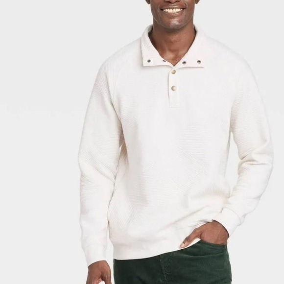 Goodfellow & Co  Men's Quilted Snap Pullover
Sweatshirt Ivory Various Sizes - Picture 11 of 13